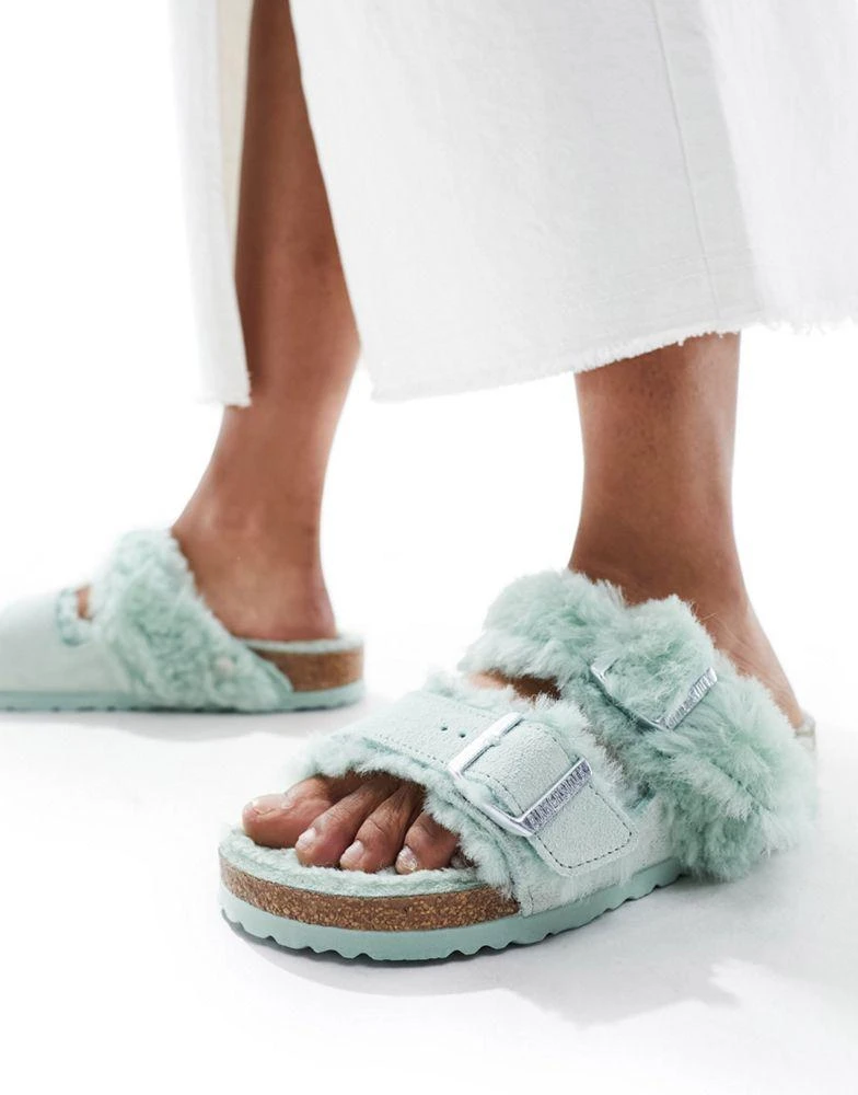 Birkenstock Birkenstock Arizona teddy borg sandals in pastel green 1