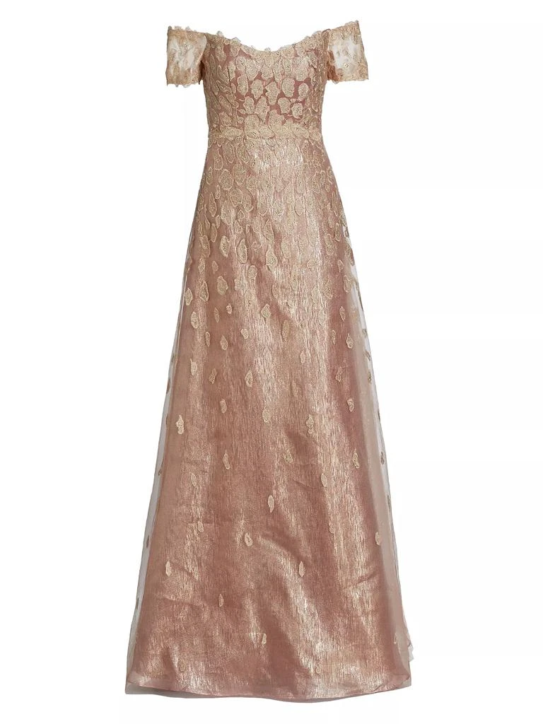 Rene Ruiz Collection Metallic Embellished Off-The-Shoulder Gown 1