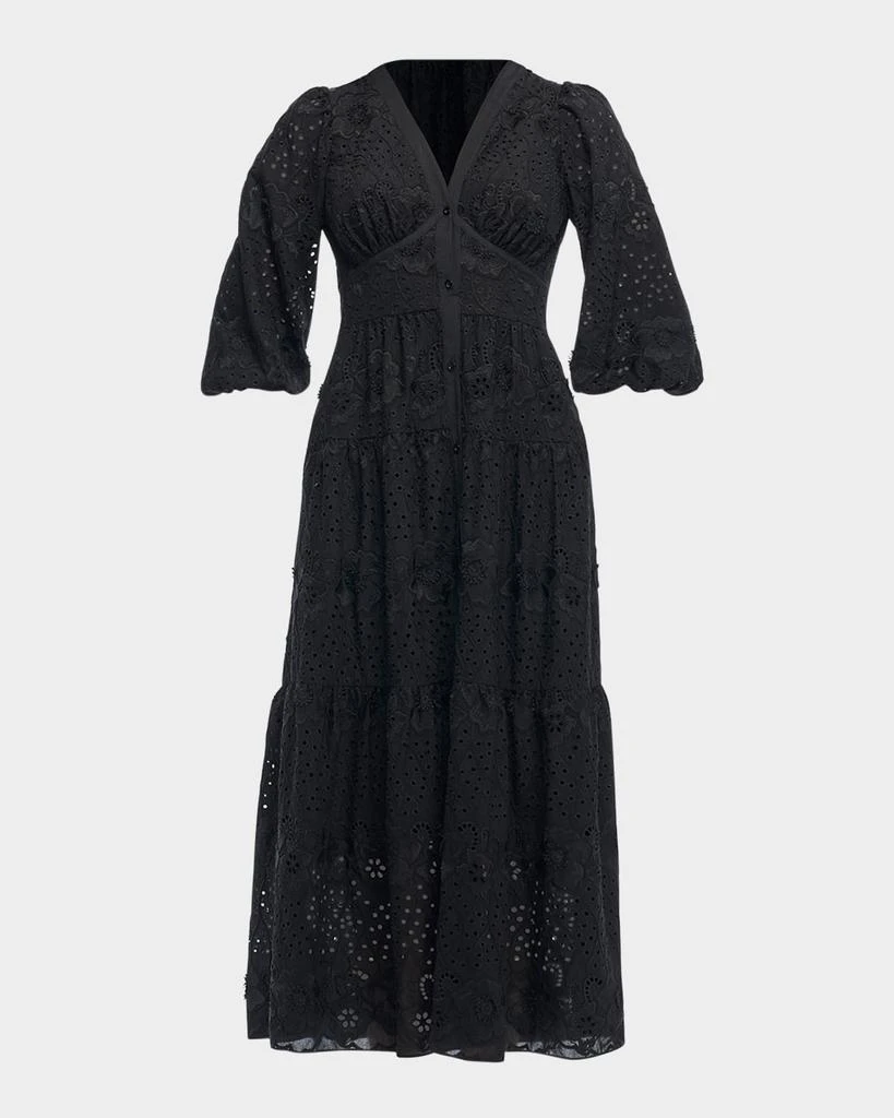 Shoshanna Sicily 3/4-Sleeve Floral Embroidered Midi Dress 1