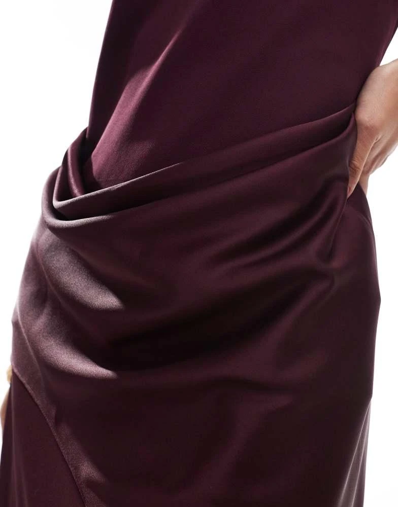 ASOS ASOS DESIGN scoop neck satin drape overlay maxi dress in burgundy 4