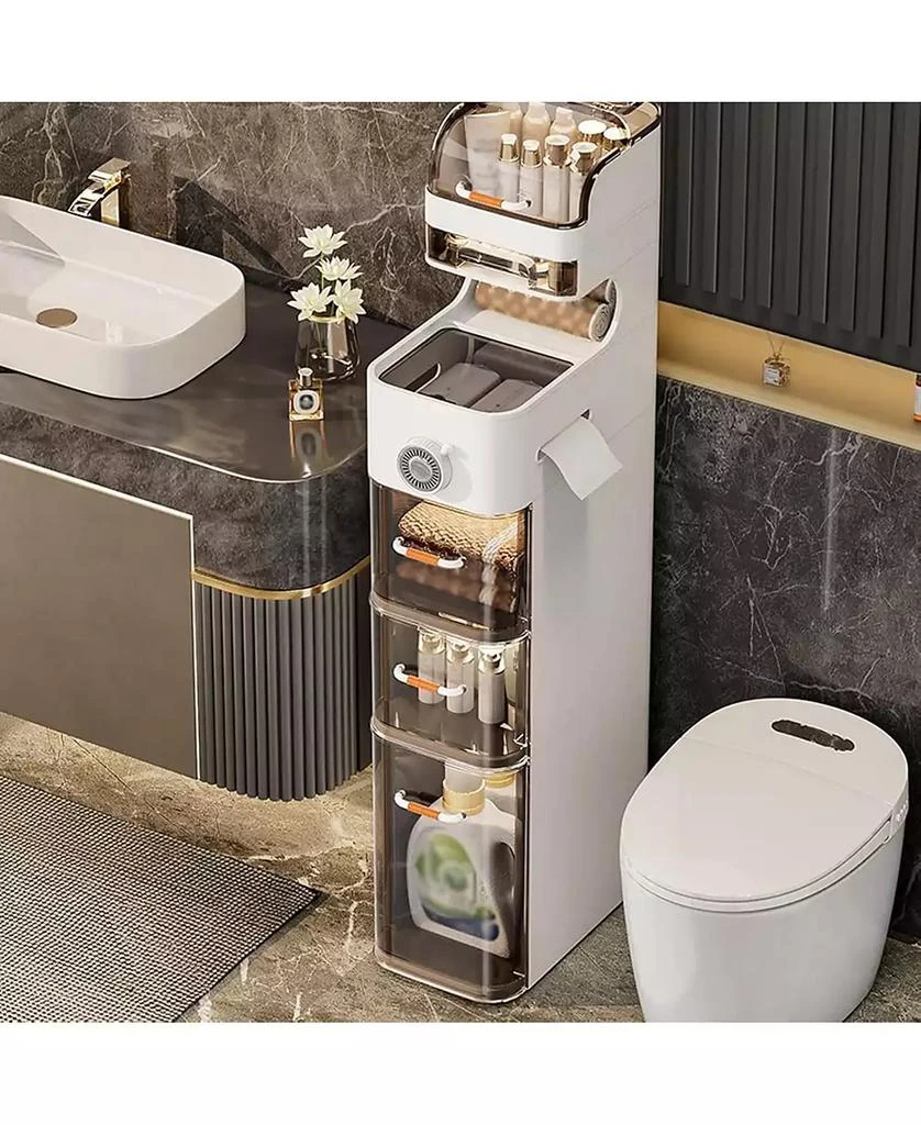 gaomon 7-Tier Waterproof Plastic Storage Cabinet,Narrow Bathroom Storage with Transparent Doors 
Flip-Top Compartment, for Bathroom Kitchen Laundry