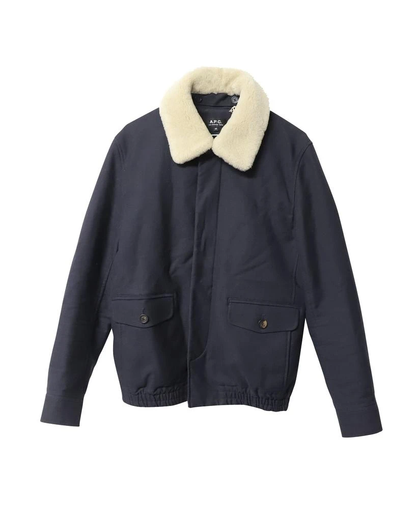 A.P.C. A.P.C Shearling Collar Blouson Jacket in Navy Blue Wool 1