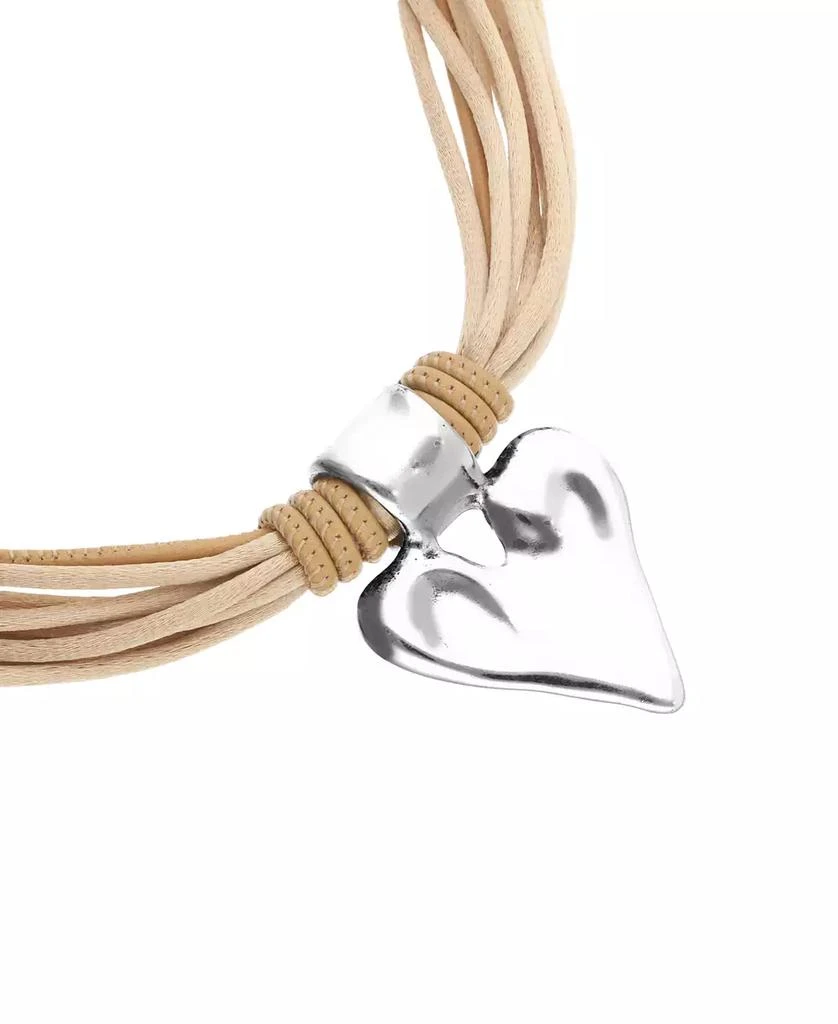 UNOde50 Mixed Beige Silk And Leather Thread Necklace with Sterling Silver Heart Detail 3