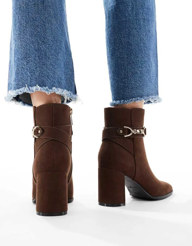 Shop New Look faux suede buckle heeled boots in brown on Sale at ...