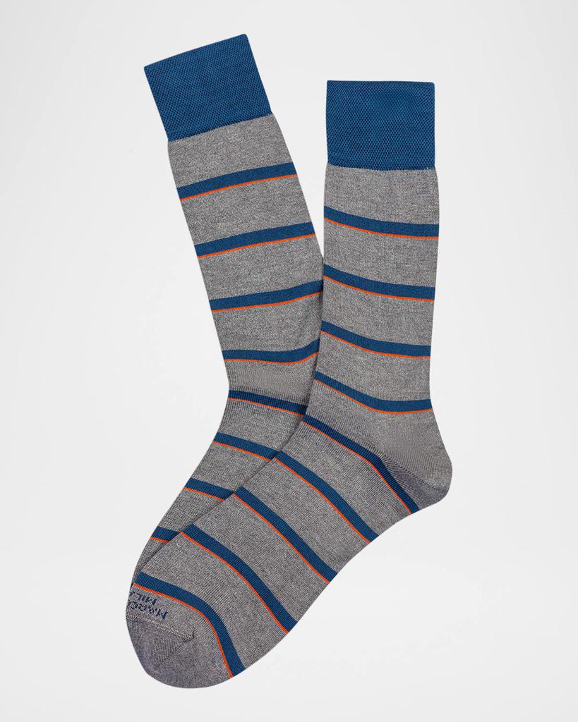 Marcoliani Men's Geometric Underlined Stripe Mousse of Modal Mid-Calf Socks