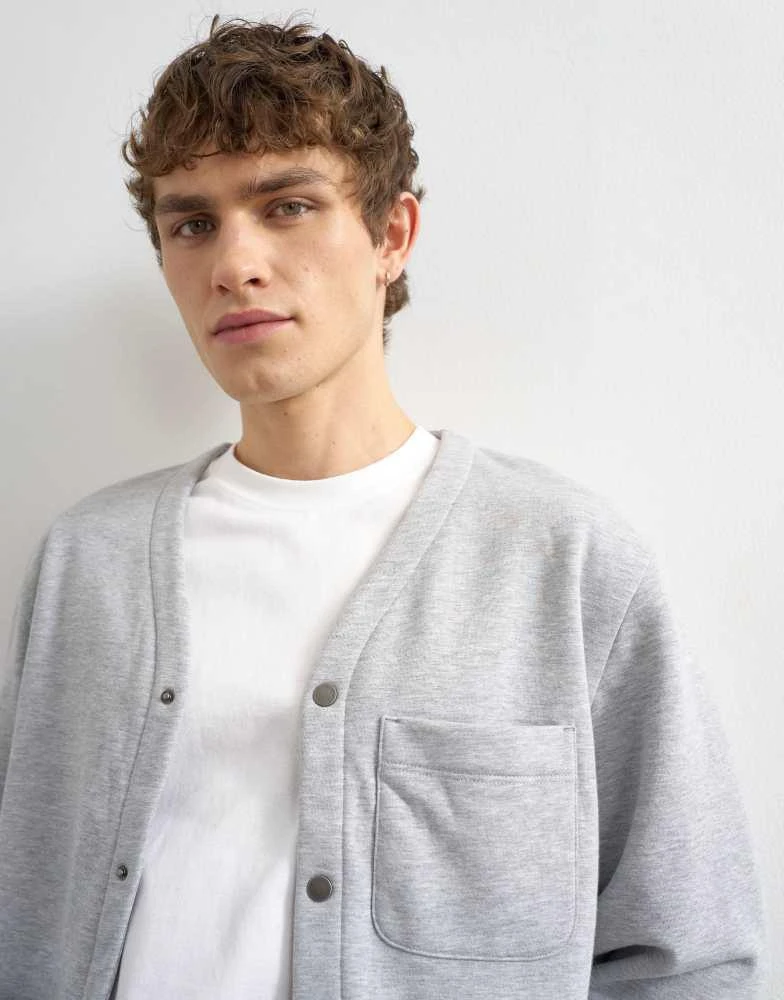 Topman Topman oversized fit jersey cardigan in grey 4