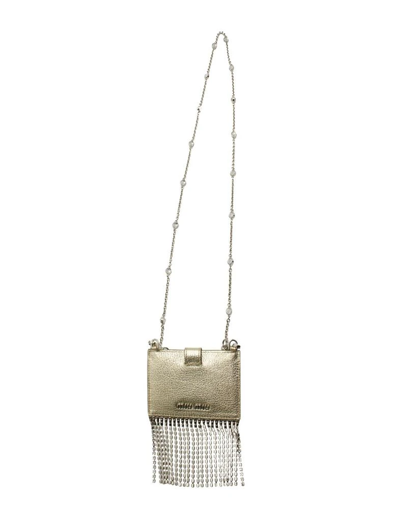 Miu Miu Madras Card Holder with Crystal Fringe in Silver Goatskin Leather 1