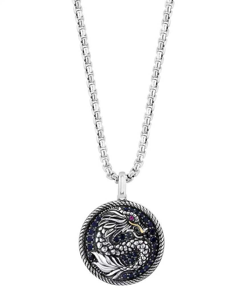 EFFY Collection EFFY® Men's Black Sapphire (7/8 ct. t.w.) & Ruby (1/20 ct. t.w.) Dragon Disc 22" Pendant Necklace in Sterling Silver 1