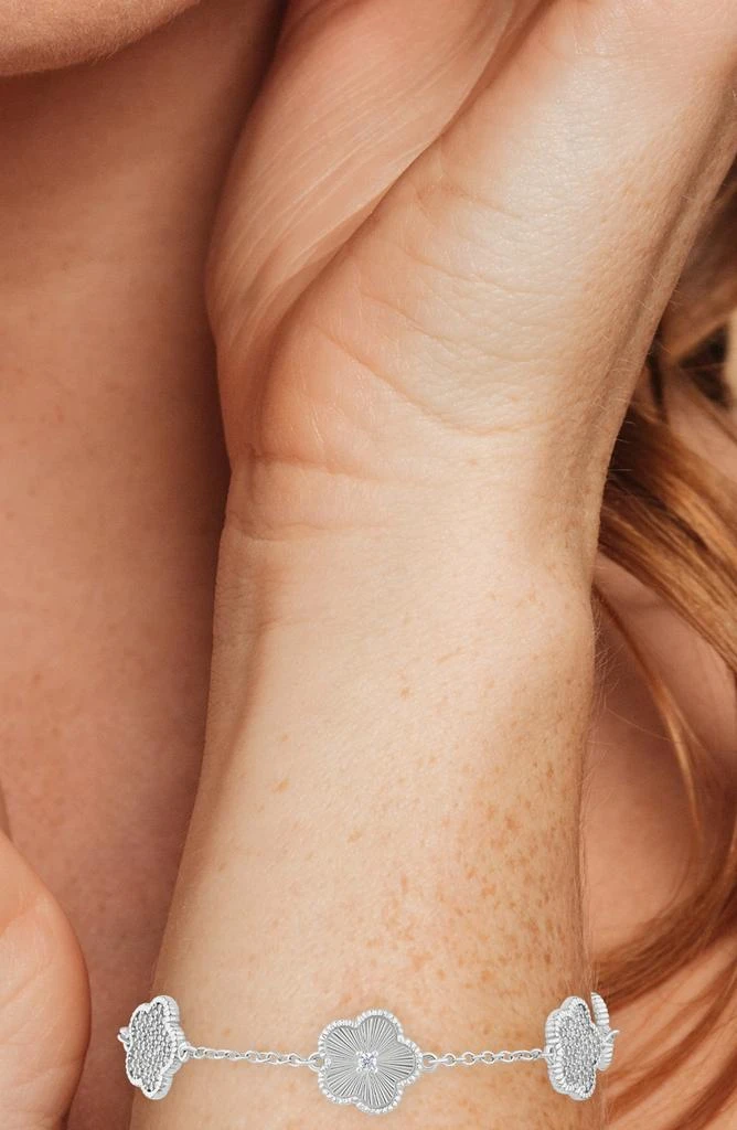 Kenneth Jay Lane Pavé Cubic Zirconia Striated Clover Line Bracelet 2