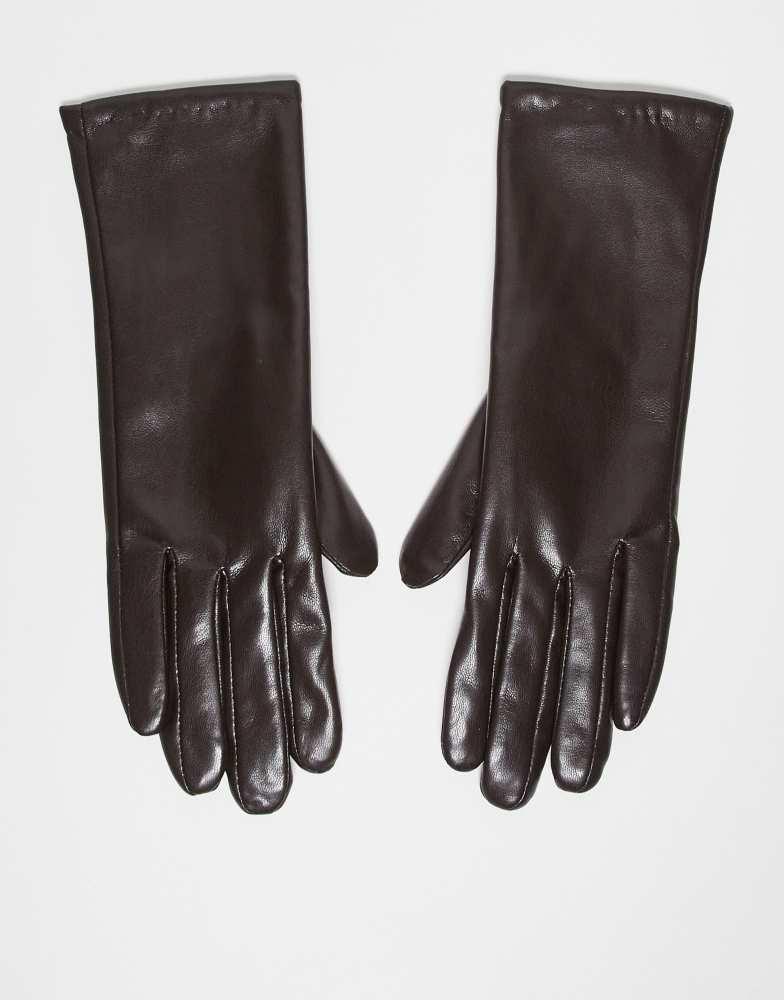 My Accessories My Accessories faux leather touch screen gloves in chocolate brown