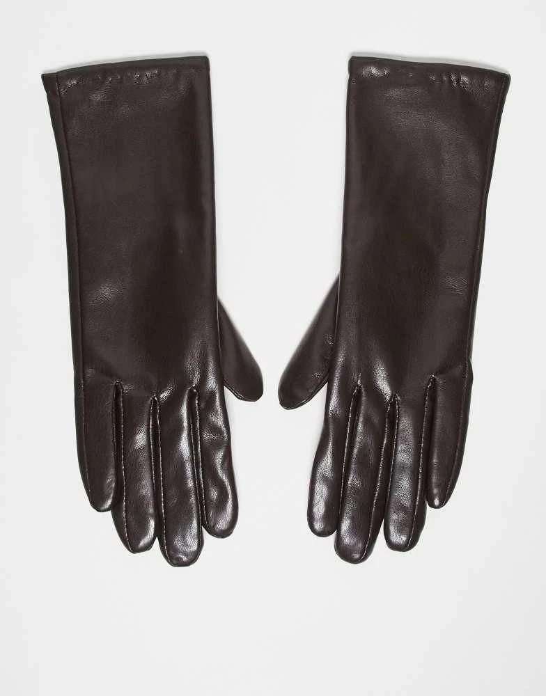My Accessories My Accessories faux leather touch screen gloves in chocolate brown 1