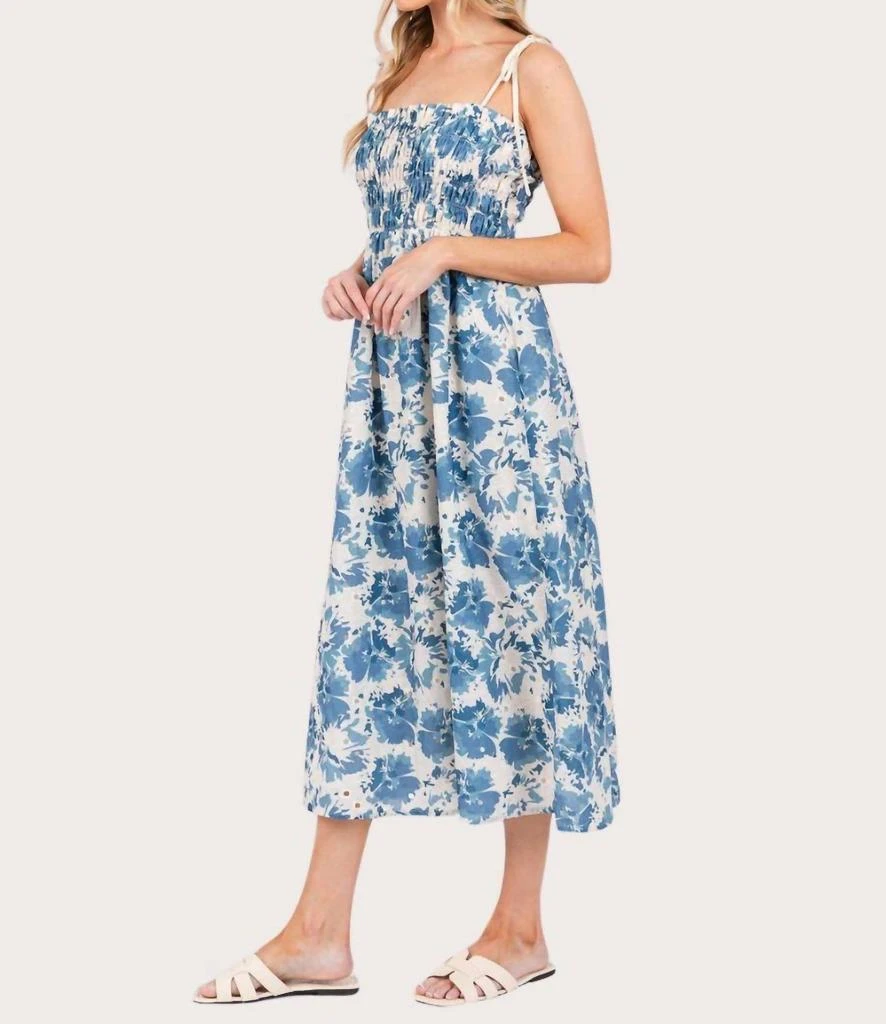 GEEGEE Floral Print Midi Sundress In Blue 2