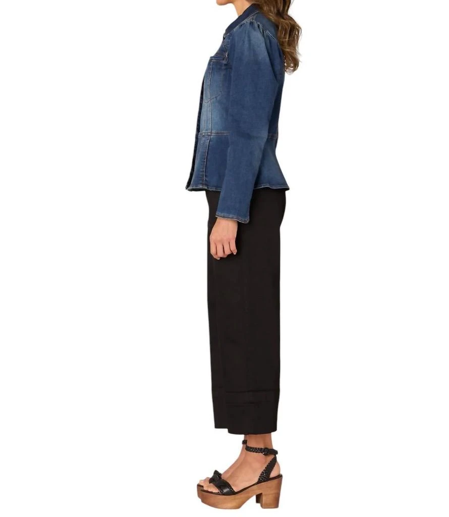Democracy Long Puff Sleeve Patch Pocket Peplum Jacket With Hidden Snaps In Blue 2