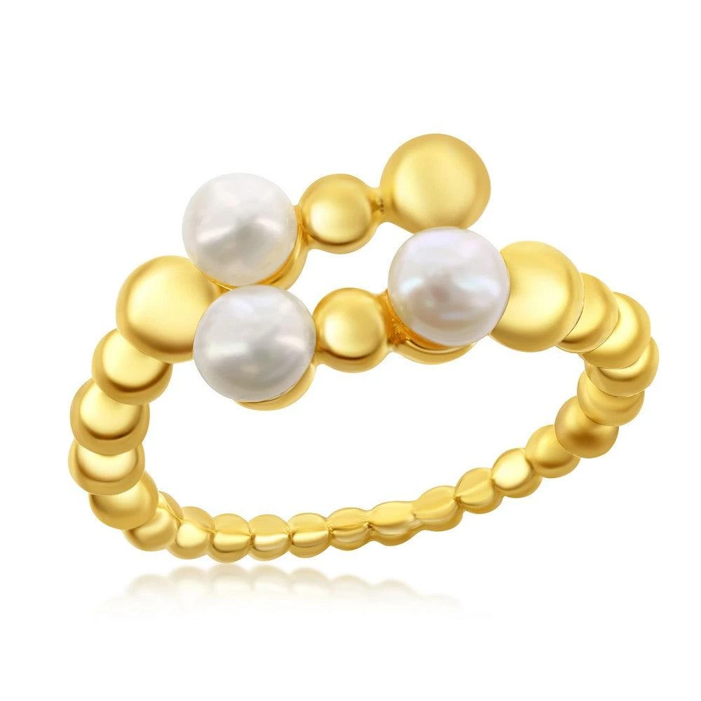 Simona Sterling Silver FWP and Beaded Open Ring - Gold Plated 1