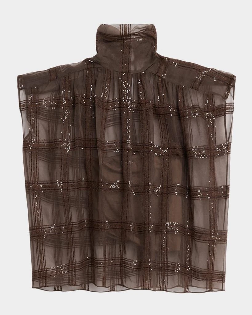 Brunello Cucinelli Prince Of Wales Paillette Crispy Silk Chiffon Blouse