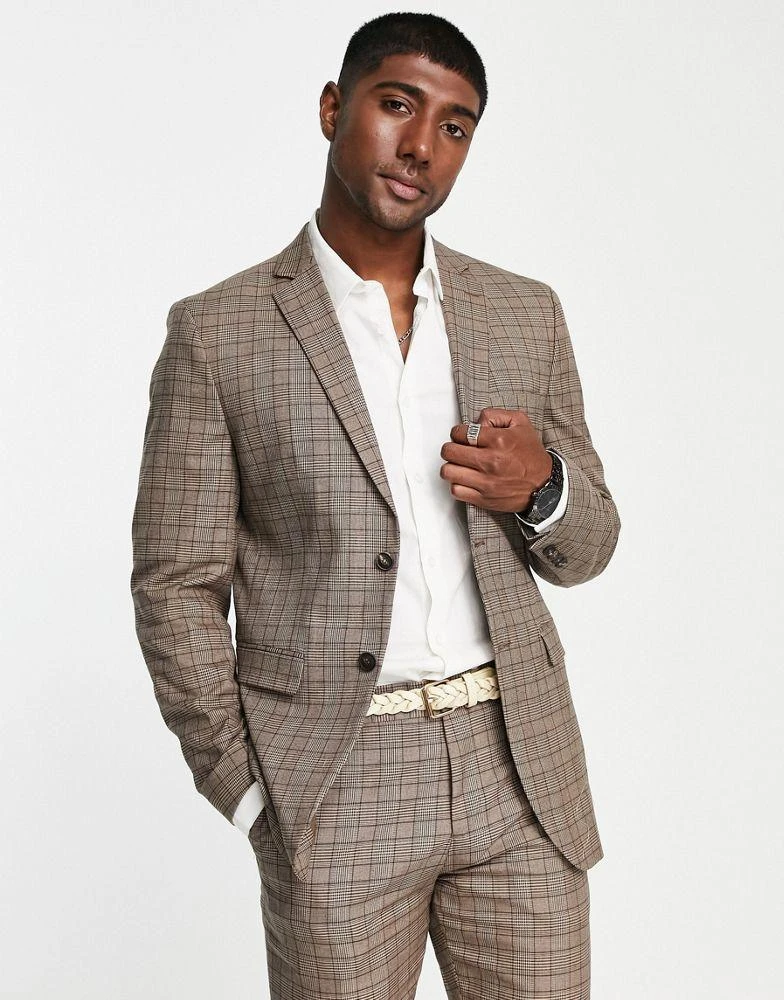 Selected Homme Selected Homme slim fit suit jacket in brown check 1