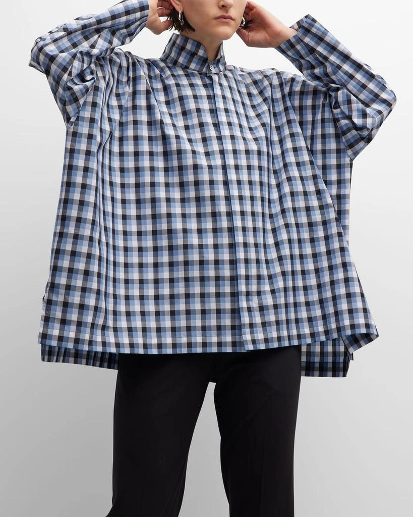 Eskandar Wide Longer-Back Plaid Shirt with Double Stand Collar (Mid-Plus) 6