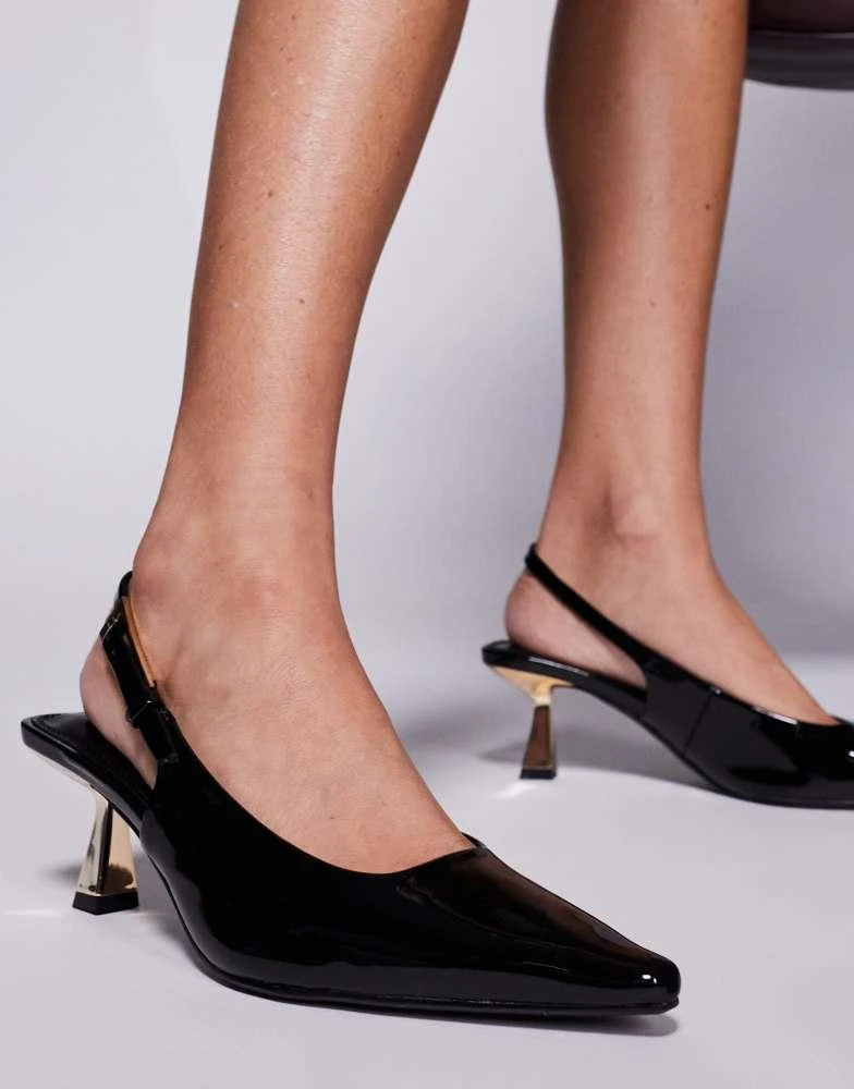 SIMMI Shoes Simmi London June pointed slingback  kitten heels in black patent 4