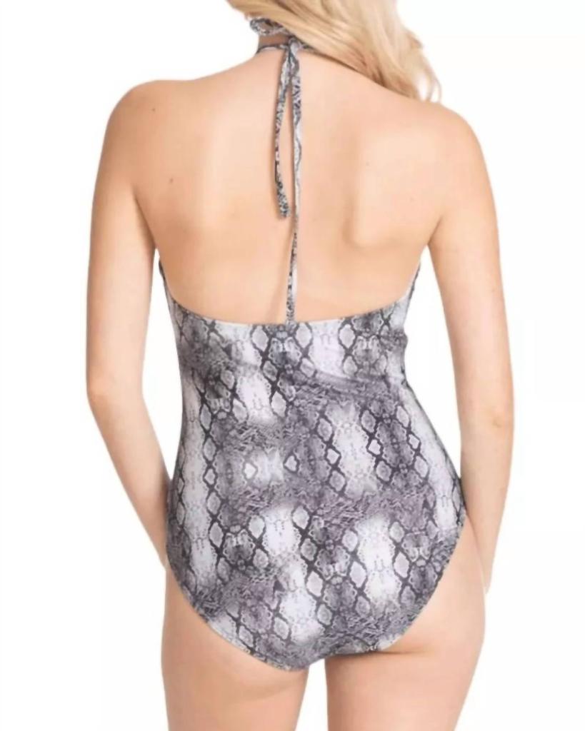 Rachel Roy Ruched Halter One Piece Swimsuit In Grey