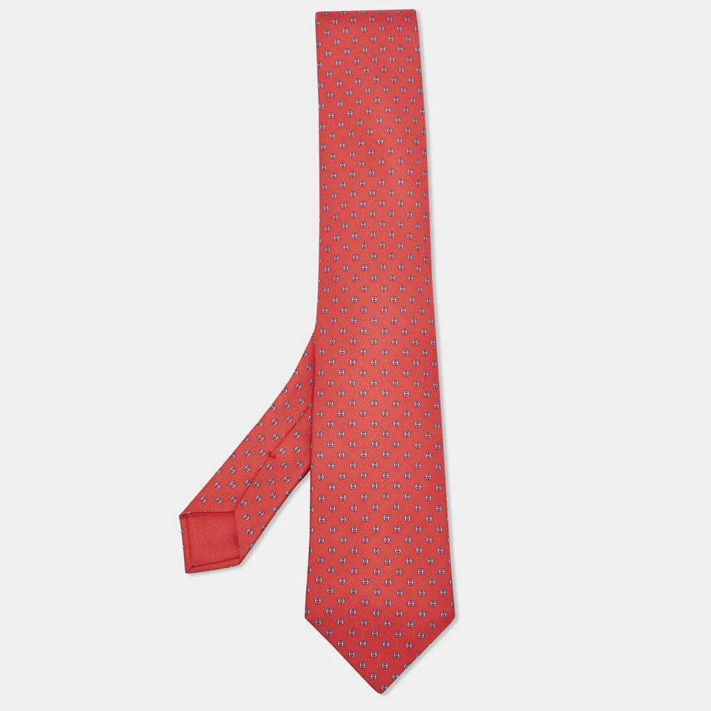 Hermes Hermès Rouge Vif/Ciel Silk Twill H Tonneau Tie  1