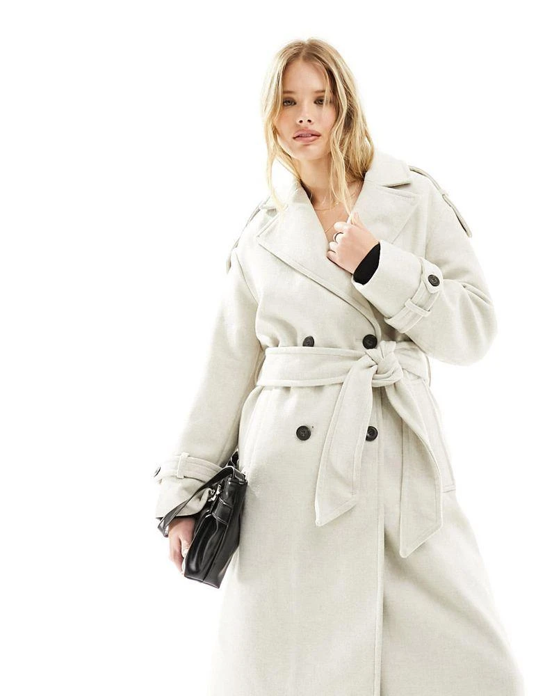 Bershka Bershka wool trench coat in stone 2