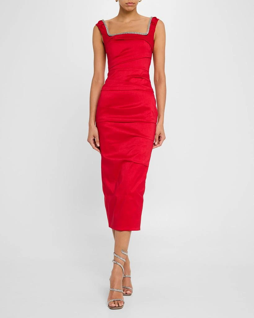 RACHEL GILBERT Onyx Crystal Sleeveless Draped Midi Dress 4
