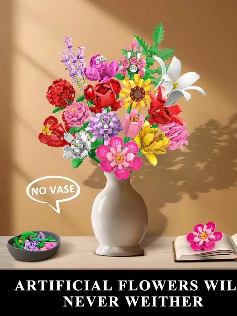 HOGOKIDS Botanical Flower Bouquet Building Set - 18 Floral Models for Home Decor and Gift Giving for Adults and Children 8+