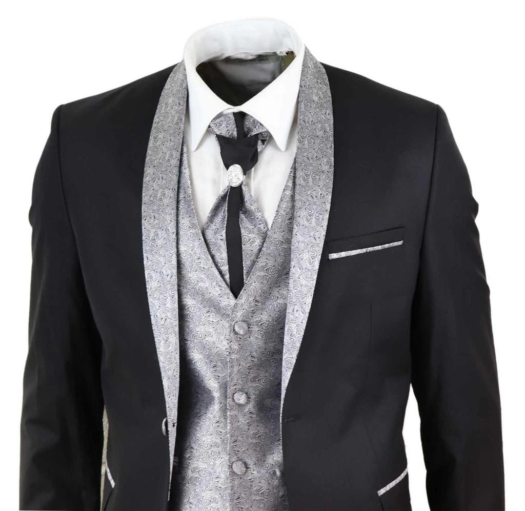 Oliver Tweed Men's 4 PieceBlack Tailored Wedding Suit 5