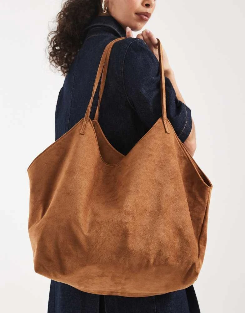 PASQ PASQ faux suede twin strap v detail tote bag in tan