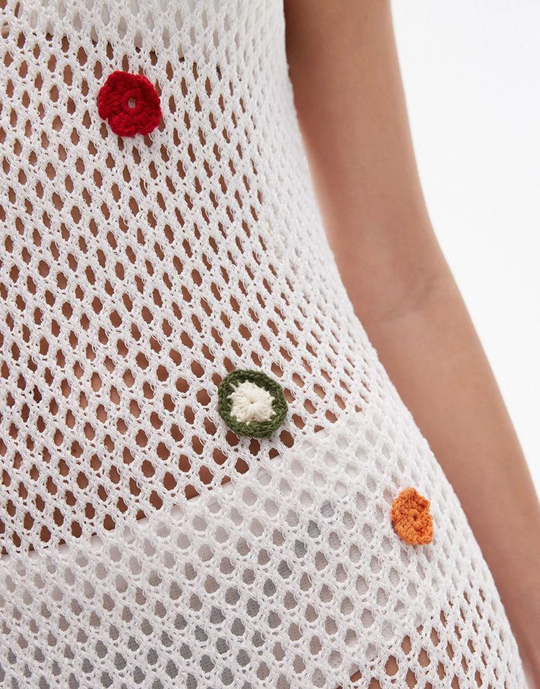 Topshop Topshop knitted flower embroidered sleeveless beach dress in cream 4