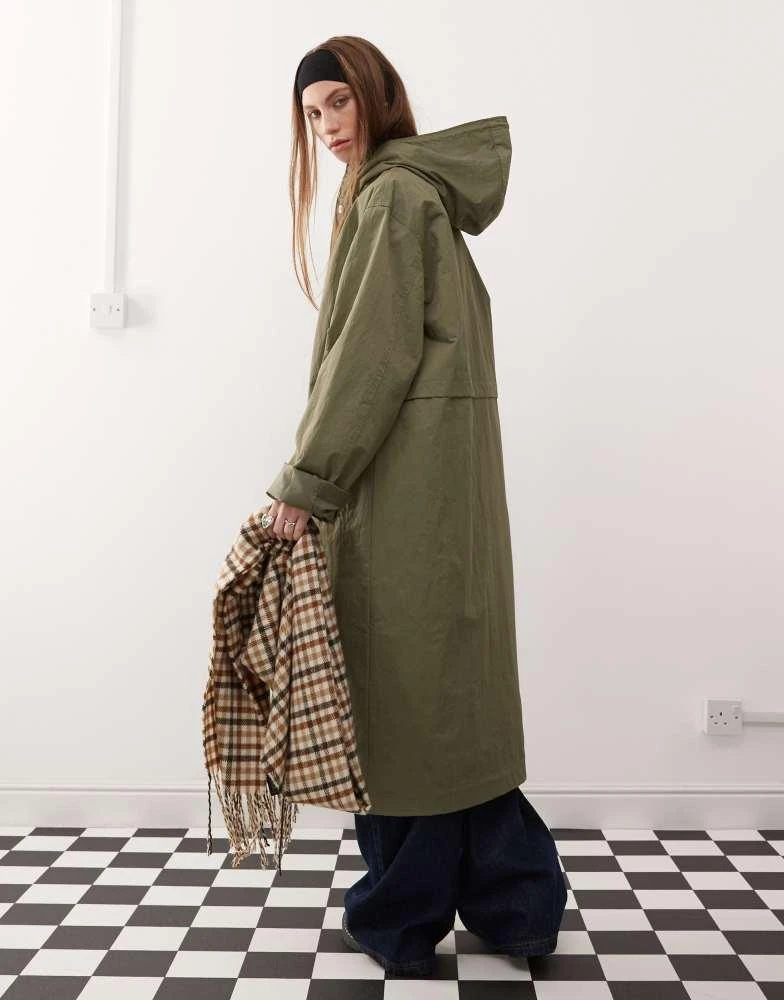 COLLUSION COLLUSION longline trench jacket in khaki 3