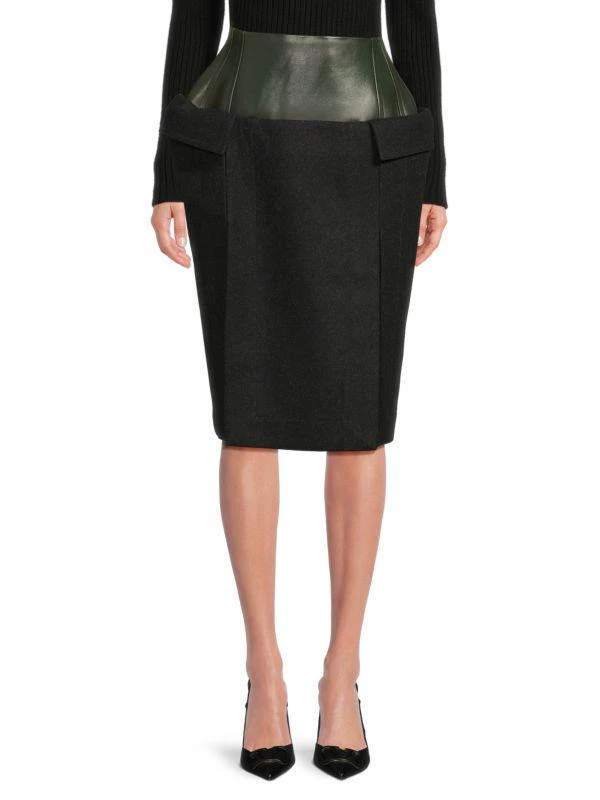 Bottega Veneta Leather & Wool Pencil Skirt 1