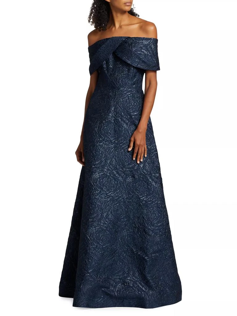 Teri Jon Metallic Textured Floral Off-the-Shoulder Gown 3
