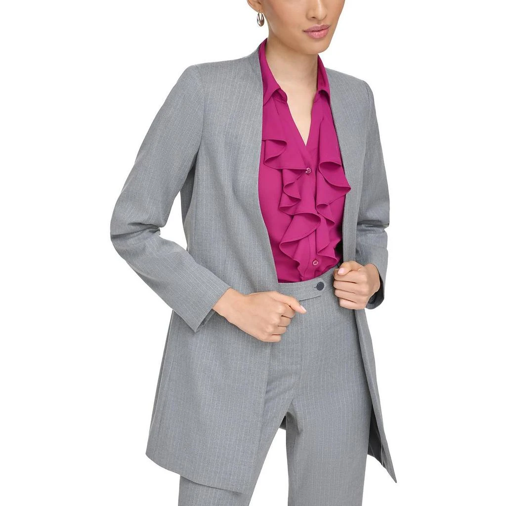 Calvin Klein Petites Womens Pinstripe Suit Separate Open-Front Blazer 3
