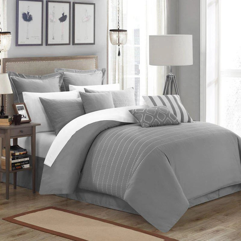 Chic Home Design Karlston 13 Piece Comforter Bed In A Bag Elegant Stitched Embroidered Design Complete Bedding Set QUEEN 1