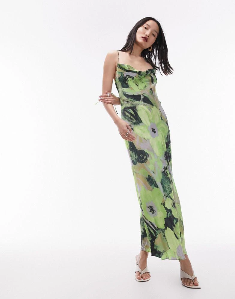 Topshop Topshop cami slip midi dress in green floral print 4