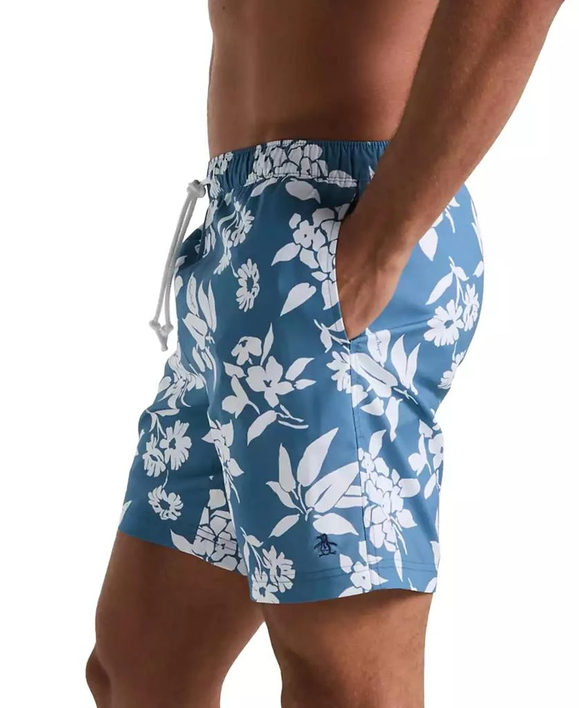Original Penguin Men's Slim Fit Floral Print Drawstring 7" Swim Trunks 3
