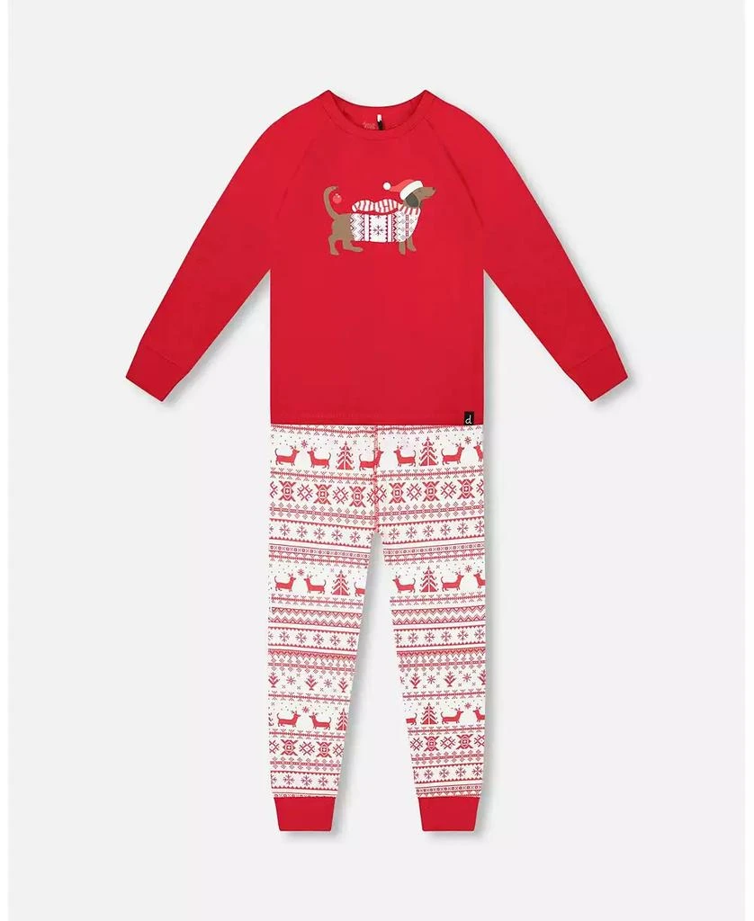 Deux par Deux Baby Unisex Cotton Two-Piece Pajama Set Red and White Fairisle - Baby