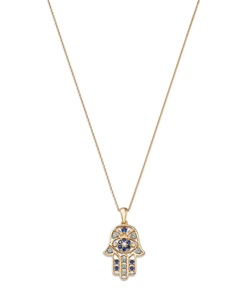 Bloomingdale
s Blue Sapphire, Blue Topaz,
Diamond Accent Hamsa Hand Pendant Necklace in 14K Yellow Gold, 17" 1
