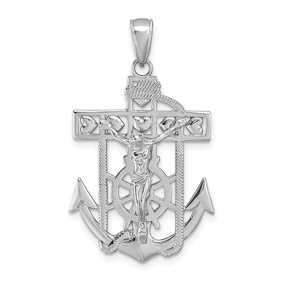 Diamond2Deal 14k White Gold Mariners Crucifix Pendant