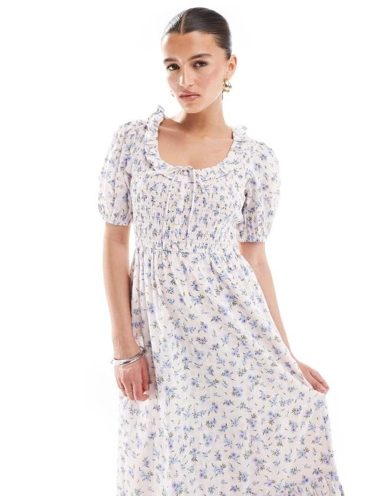 New Look New Look puff sleeve milkmaid midi dress in pink floral 4