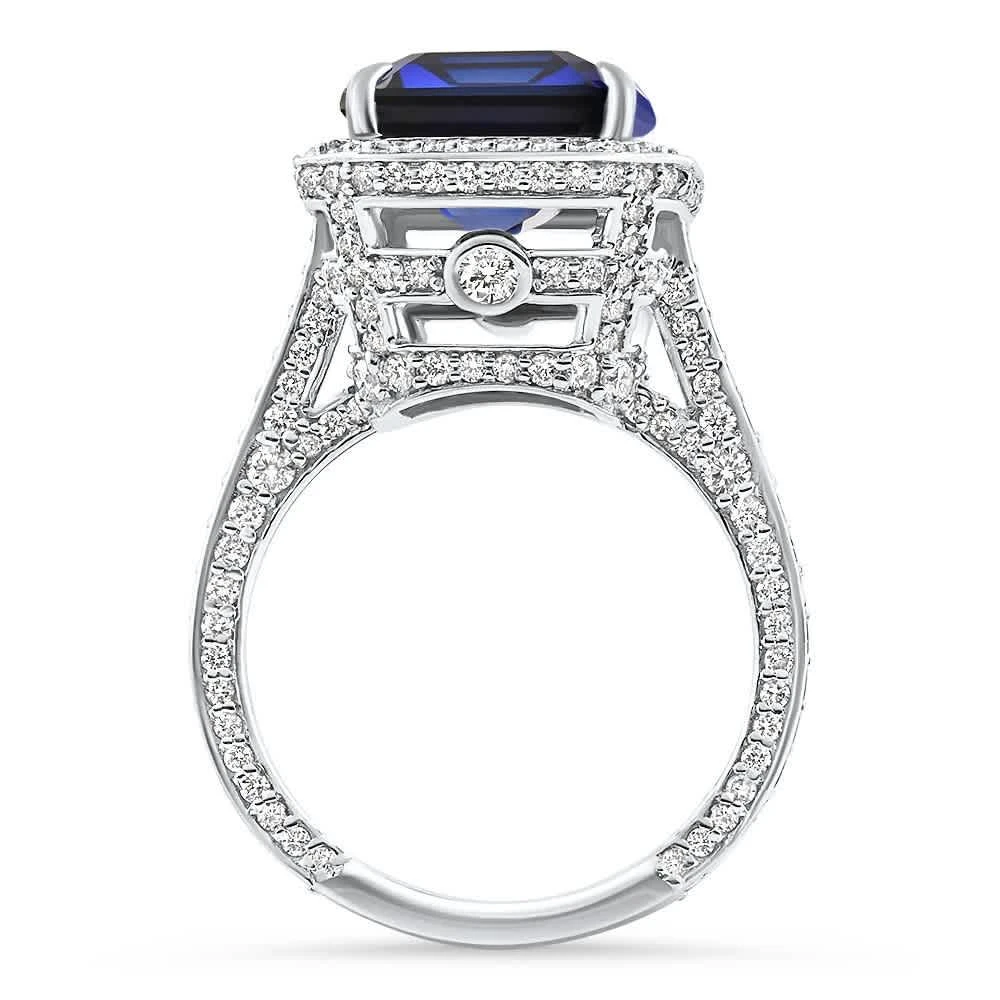Pompeii3 17.45Ct Emerald Cut Blue Sapphire Diamond Ring 14k White Gold Lab Grown Size: 6.5 2