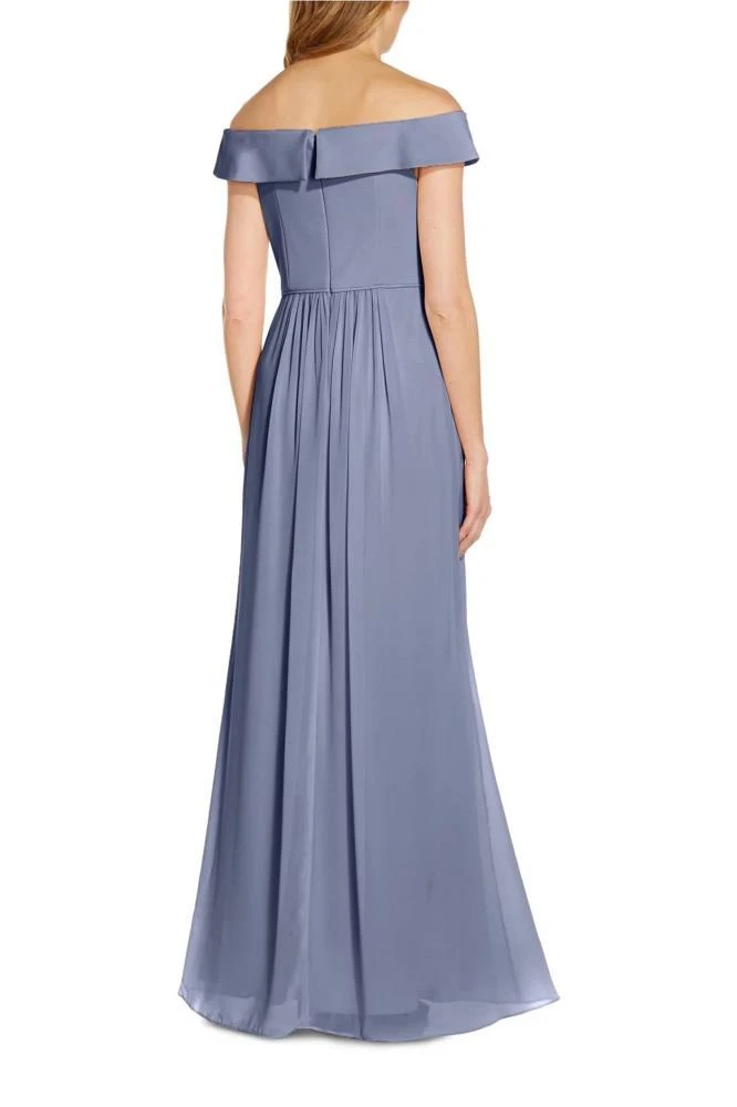 TRUEDAMES Off Shoulder Zipper Back Ruched Piping Detail Crepe Chiffon Gown 2