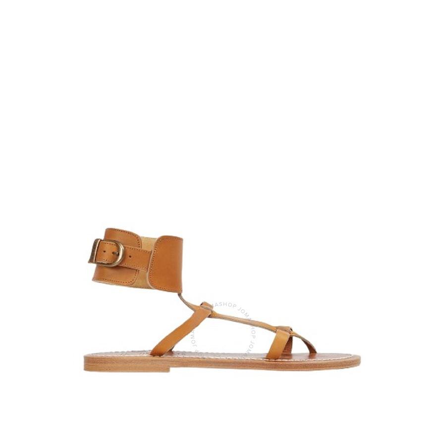 K. Jacques Ladies Brown Caravelle Flat Leather Sandals