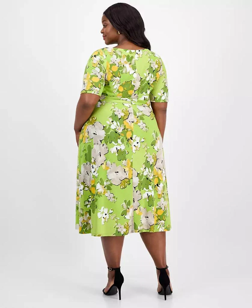 Kasper Plus Size Printed Tie-Waist Midi Dress 5