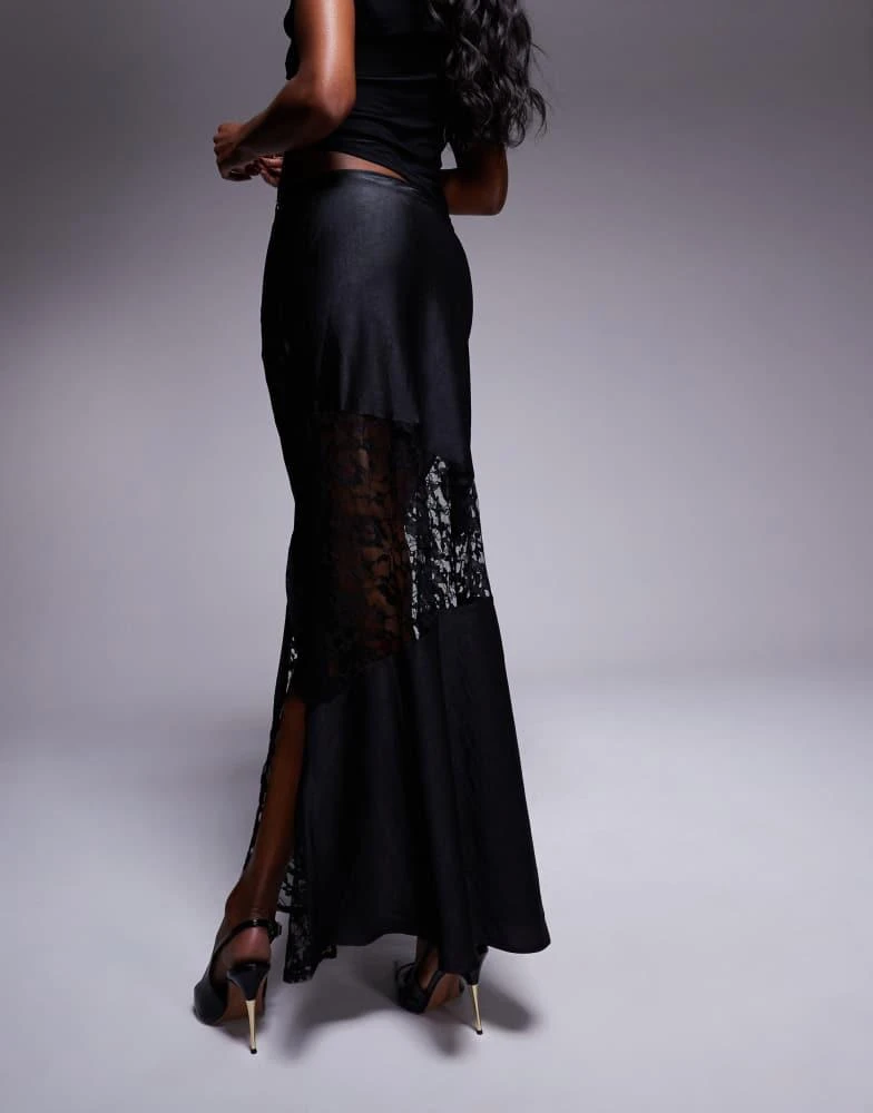 ASOS ASOS DESIGN satin and lace mix maxi skirt in black 4