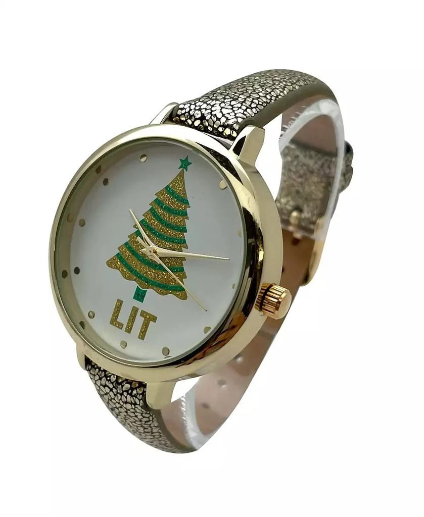 Olivia Pratt Shiny Gold Faux Leather Christmas Themed Women Watches 2