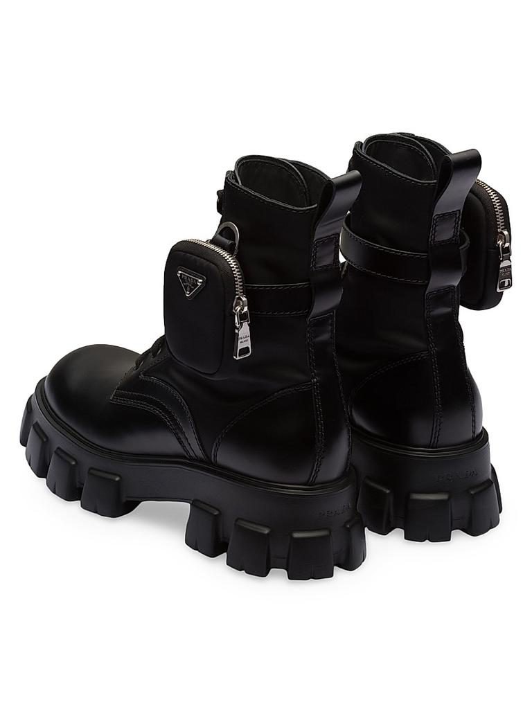 ブーツ PRADA | brushed leather and Re-Nylon boots with pouch 2UE007 Black Monolith brushed leather and Re-Nylon boots with pouch