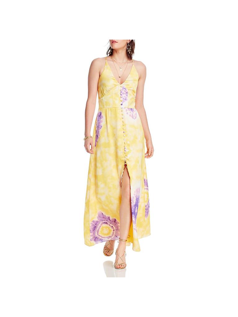 LINI Noelle Womens Satin V Neck Maxi Dress