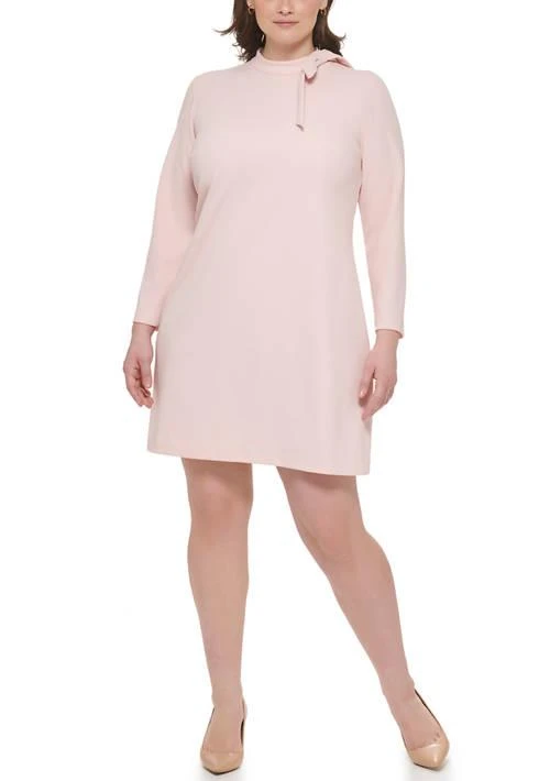 Calvin Klein Klein Plus Size Long Sleeve Tie Neck Solid Sheath Dress 1
